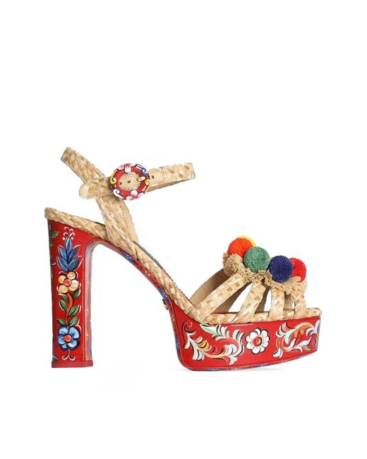 Dolce & Gabbana Pink Sandales Plates-Formes En Raphia À Broderie