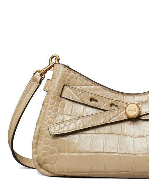 Tory Burch Natural Romy Croc-Embossed Zip-Top Crossbody Bag