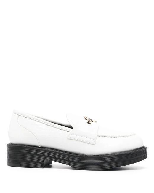 Love Moschino White Contrasting-Sole Logo Plaque Loafers
