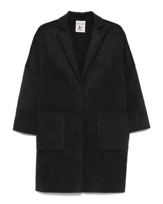 Semicouture Black Wollmantel Mit Aufgesetzter Tasche