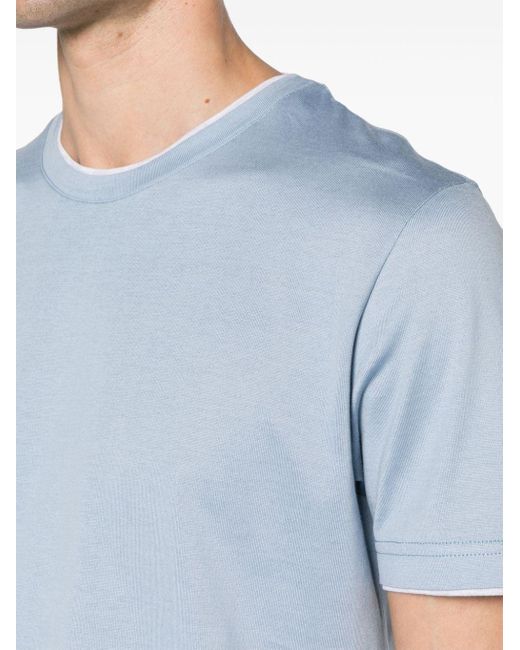 Eleventy Blue Layered Cotton T-shirt for men
