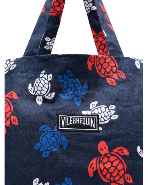 Vilebrequin Blue Turtle-print Linen Beach Bag