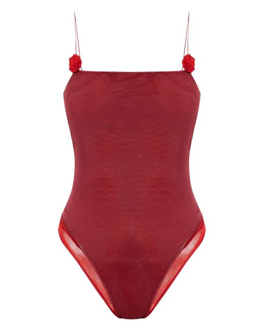 Oseree Red Lumière Rose Appliquè Swimsuit