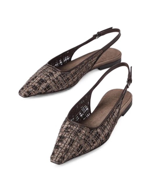 Brunello Cucinelli White Precious Check Embroidery Slingback Flats
