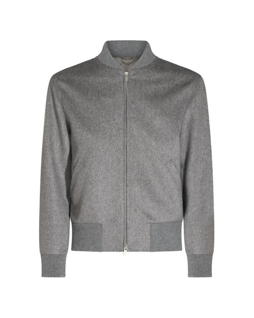 Lardini Gray Ribbed-Trim Wool Bomber Jacket for men