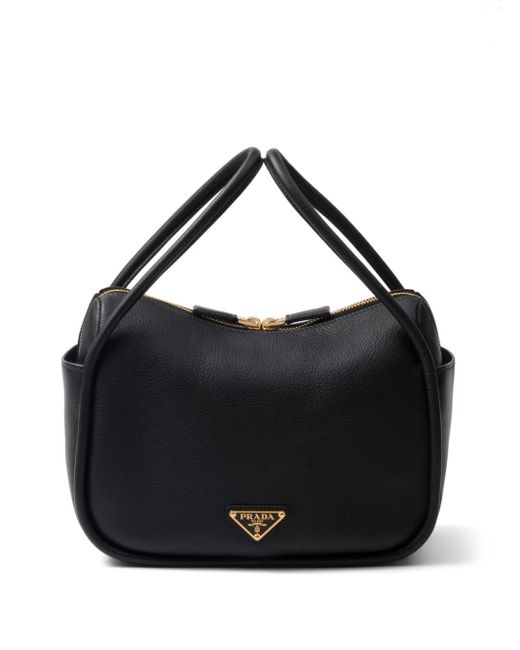 Prada Logo-appliqué Leather Tote Bag in het Black