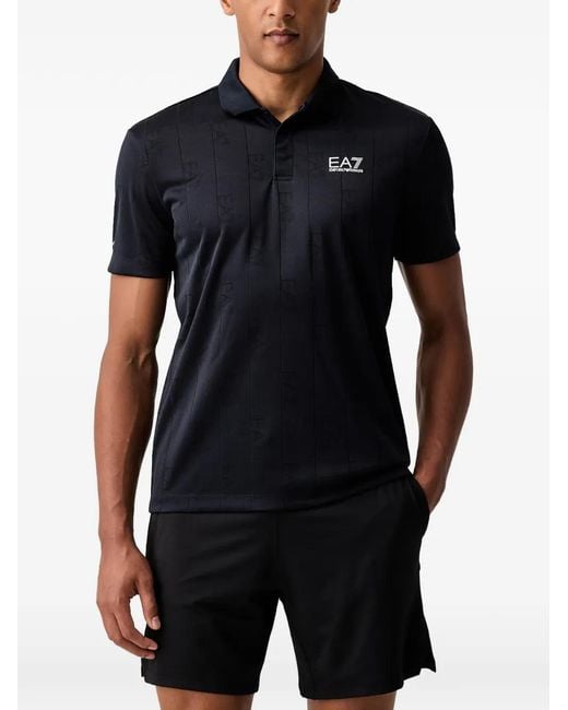 EA7 Black Golf Pro Logo-Print Short-Sleeve Polo Shirt for men