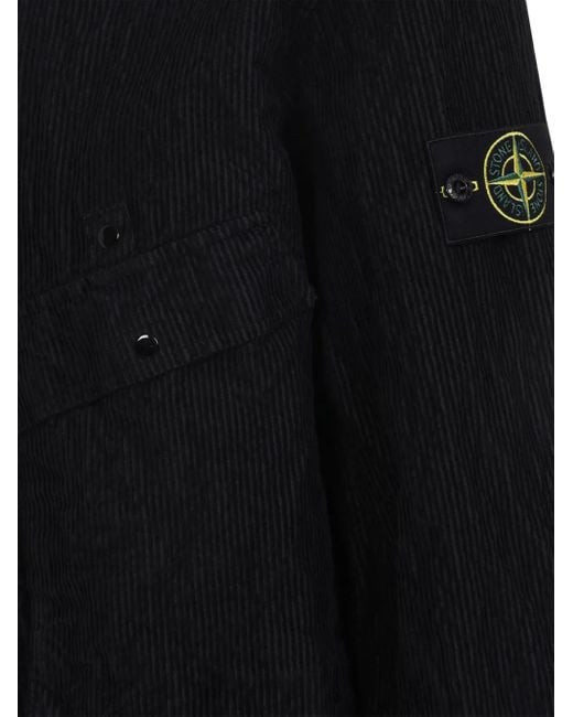 Stone Island Blue Corduroy Patch-Pocket Shirt for men