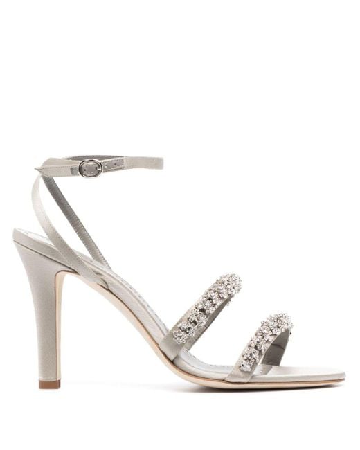 Manolo Blahnik White Vedada 105Mm Crystal-Strap Sandals