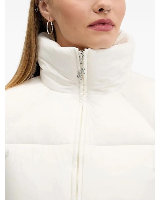 HUGO White Fur-Collar Puffer Jacket