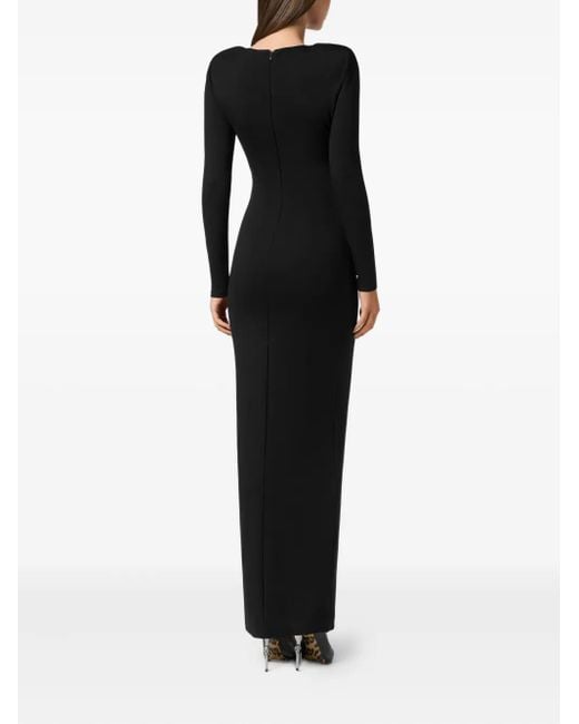 Philipp Plein Black Long-Sleeve Side-Zip Dress