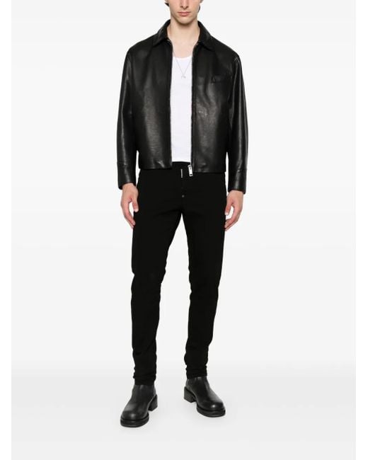 Second/Layer Black Leather Bomber Jacket for men
