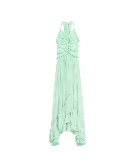 Blumarine Green Ruched Ruffled Dress