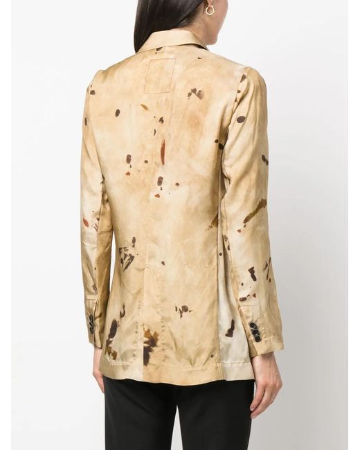 Uma Wang Natural Graphic-Print Side-Fastening Blazer