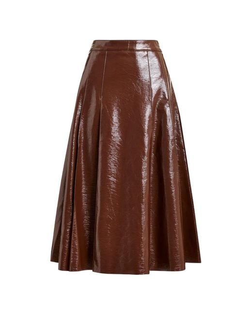 Essentiel Antwerp Brown Jib Plated A-Line Midi Skirt