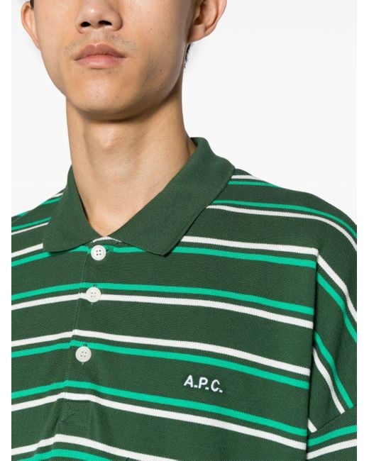 A.P.C. Gestreiftes Poloshirt mit Logo-Stickerei in Green für Herren