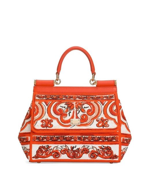 Dolce & Gabbana Red Small Sicily Handbag With Majolica Embroidery