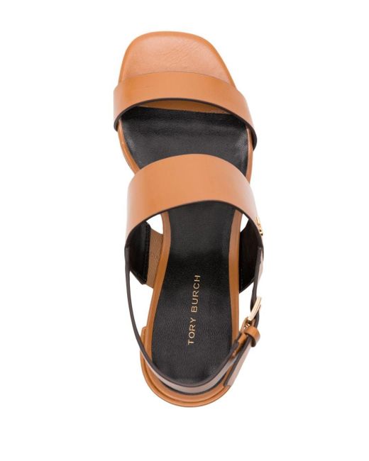 Tory Burch Double T 50mm Leather Sandals in het Brown
