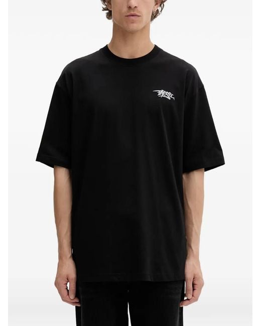 DIESEL Black Graphic-Print Logo-Embroidered T-Shirt for men