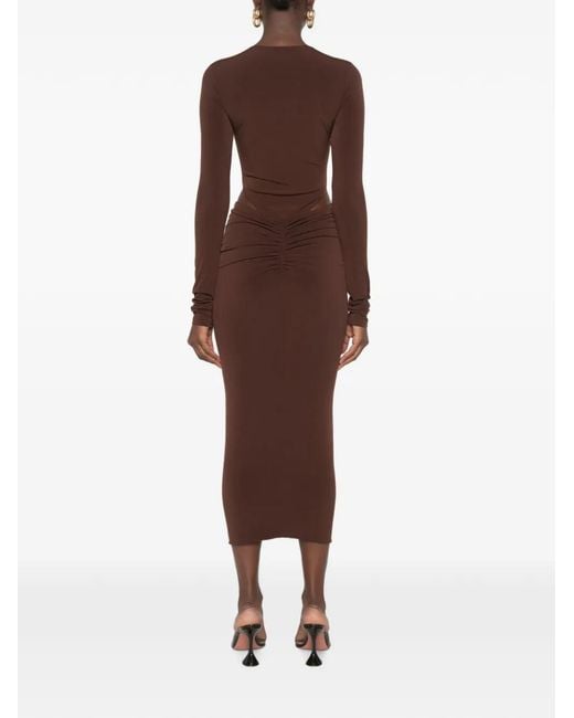 ANDAMANE Brown Heloise Cut-Out Ruched Midi Dress