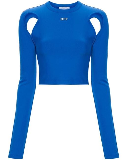 Off-White c/o Virgil Abloh Blue Off- Cut-Out Long Sleeve Cropped Top