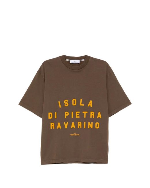 Stone Island Brown Slogan-Print T-Shirt for men