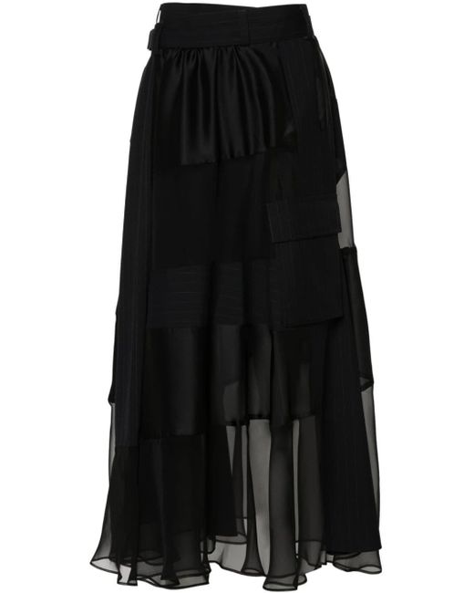 Falda asimétrica a paneles Sacai de color Black