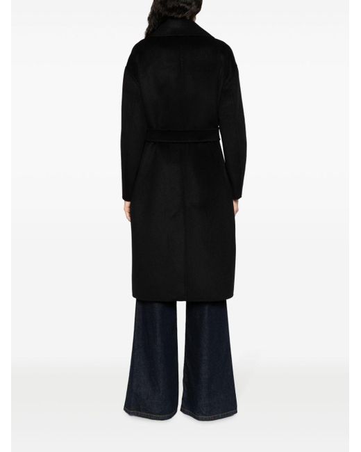 Max Mara Black Belted Double-breasted Wool-blend Coat
