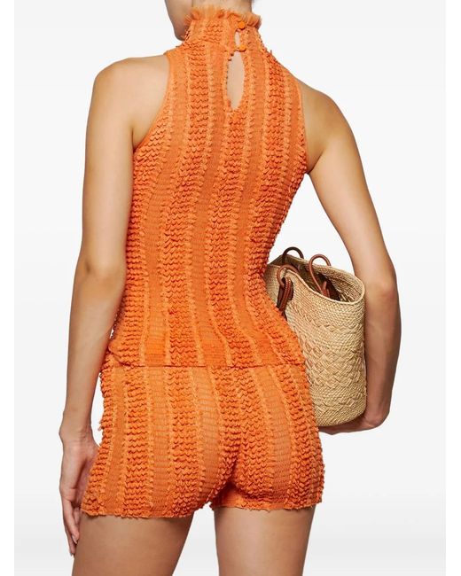 Roberta Einer Orange Ruffled Turtleneck Top