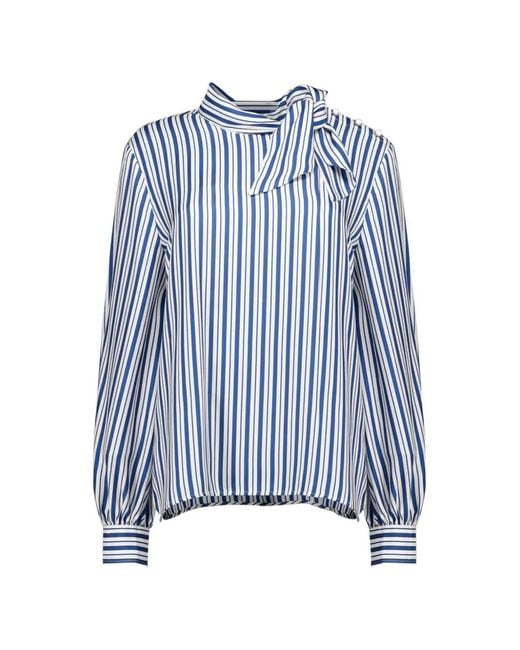 Max Mara Blue Pussy-Bow Striped Blouse