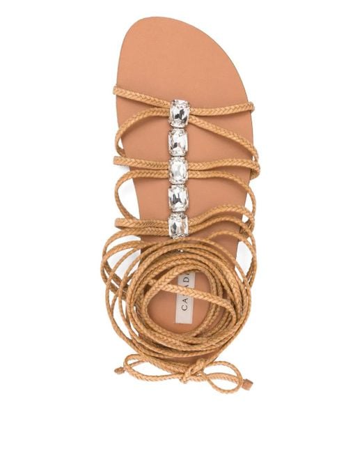 Casadei Natural Crystal-Embellished Lace-Up Sandals