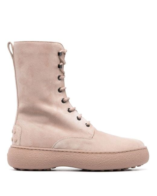 Tod's Pink Wg Lace-up Suede Ankle Boots