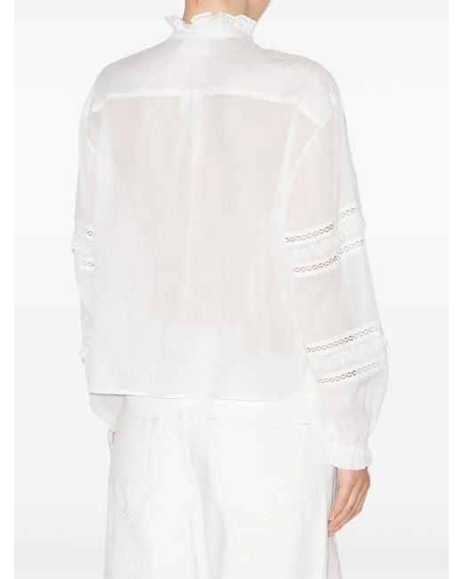 Isabel Marant White Ruffled Lace-Trim Blouse With Puff Sleeves
