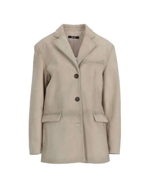 LA ROSE Natural Button Suede Jacket