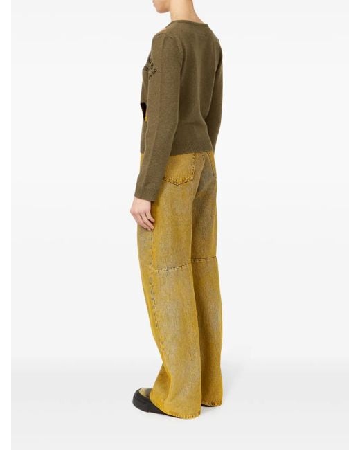 MM6 by Maison Margiela Green Number-Print Cut-Out Jumper