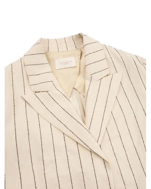 Slowear Natural Pinstripe-Pattern Notched-Lapels Blazer