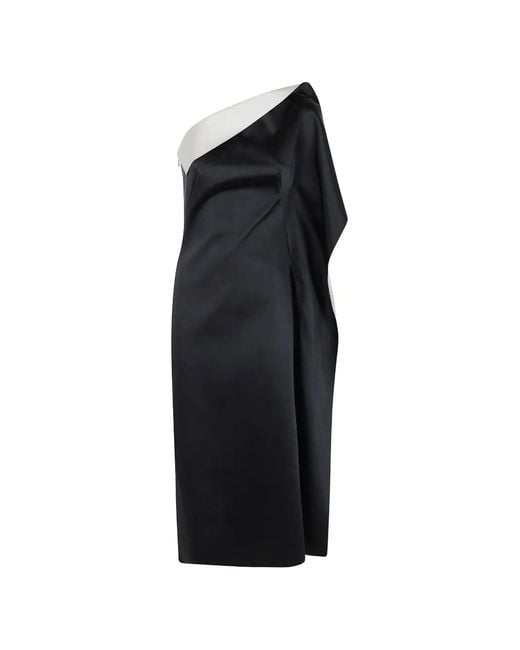 Rohe Black One-Shoulder Draped Midi Dress