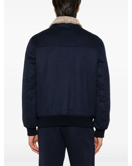 Brunello Cucinelli Blue Shearling-Collar Bomber Jacket for men