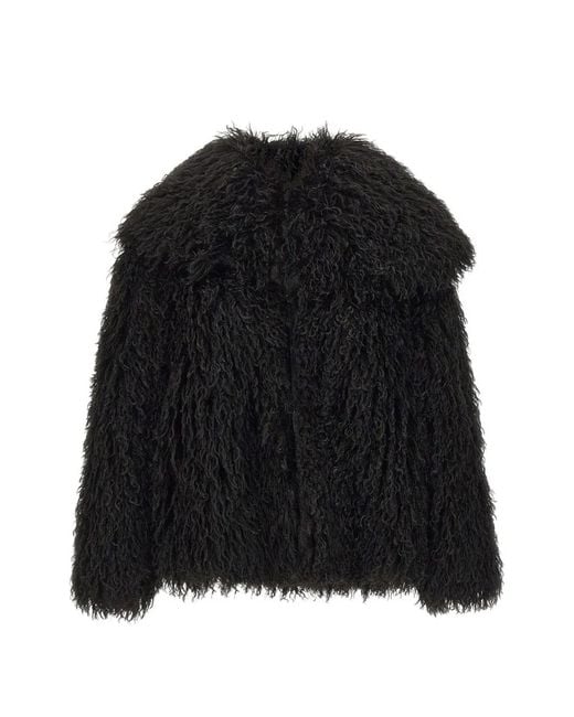 Kaos Black Faux-Fur Wide-Collar Jacket
