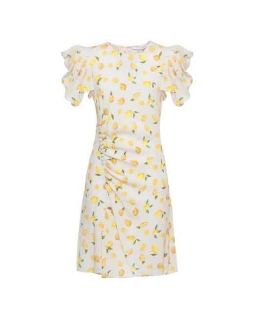 Mar De Margaritas Metallic Karin Lemon-Print Ruched Mini Dress