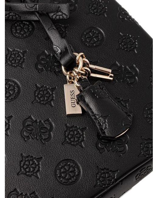 Guess Black Debossed-Logo Charm Tote Bag