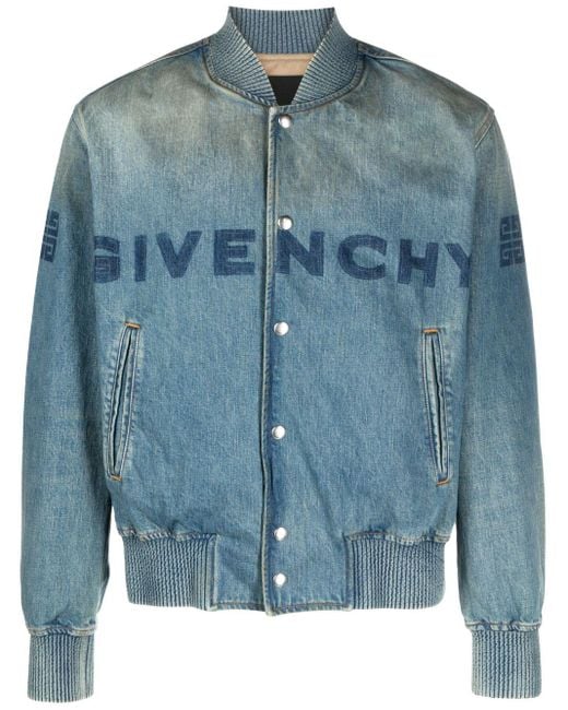 Givenchy Blue Logo-print Denim Bomber Jacket - Men's - Cotton/cupro for men