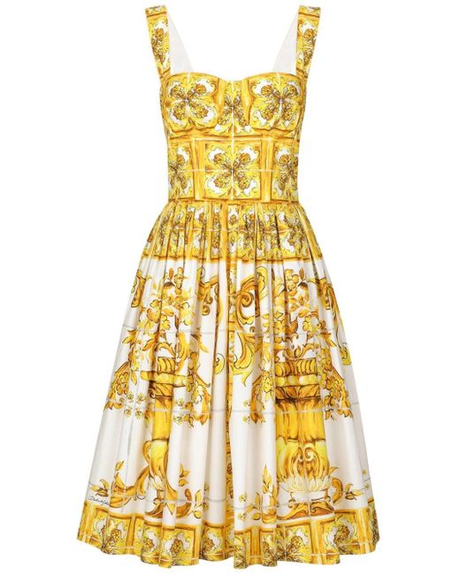 Dolce & Gabbana Yellow Majolica Flared Cotton Dress