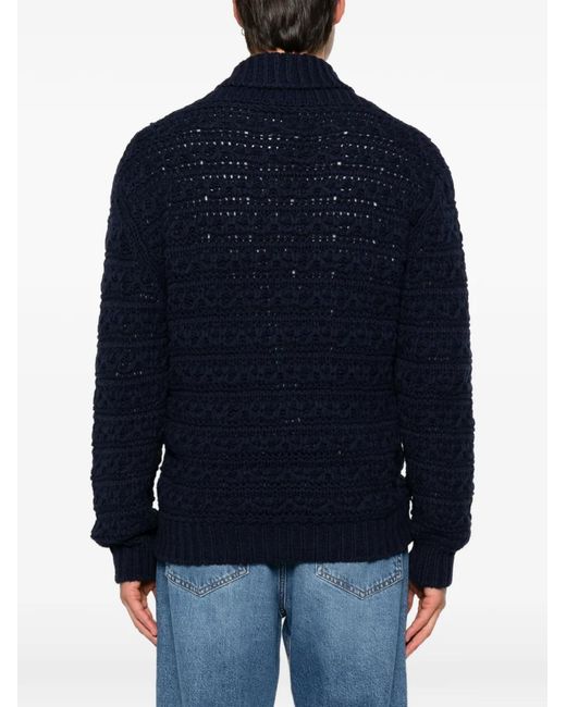 Canali Blue Cable-Knit Shawl-Collar Sweater for men