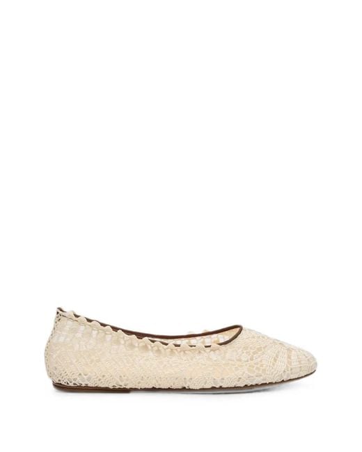 Magda Butrym Natural Crochet-Knit Round-Toe Ballet Flats