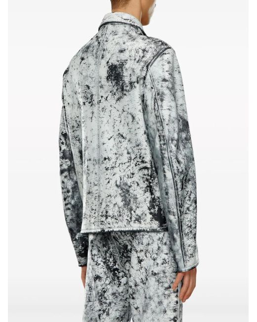 DIESEL Gray L-Pylon-A Cracked-Finish Leather Jacket for men