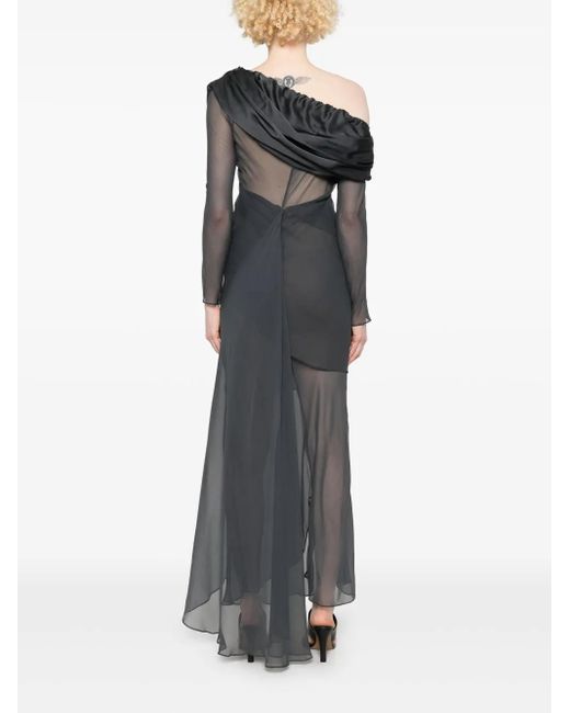 Christopher Esber Gray Silk Organza Off-Shoulder Maxi Dress
