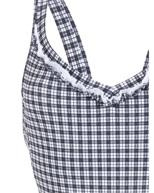 Amir Slama Blue Check Print Swimsuit