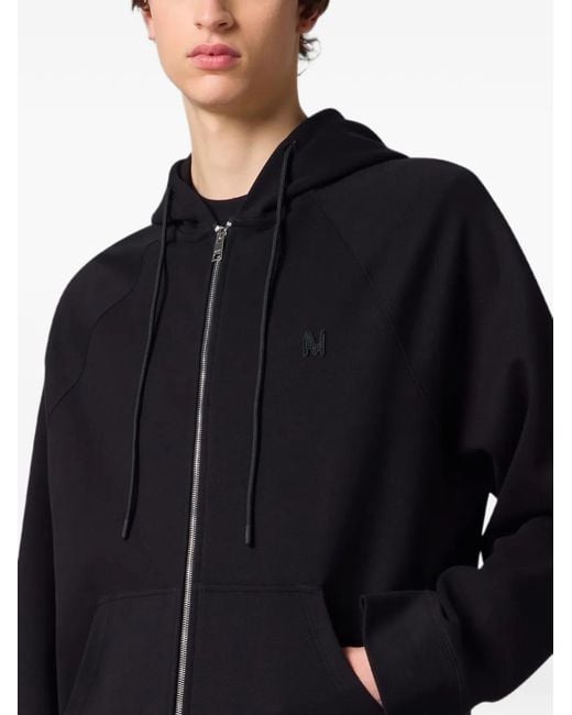 MSGM Black Logo-Patch Zip-Up Hoodie for men