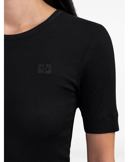 Ganni Black Ribbed T-Shirt